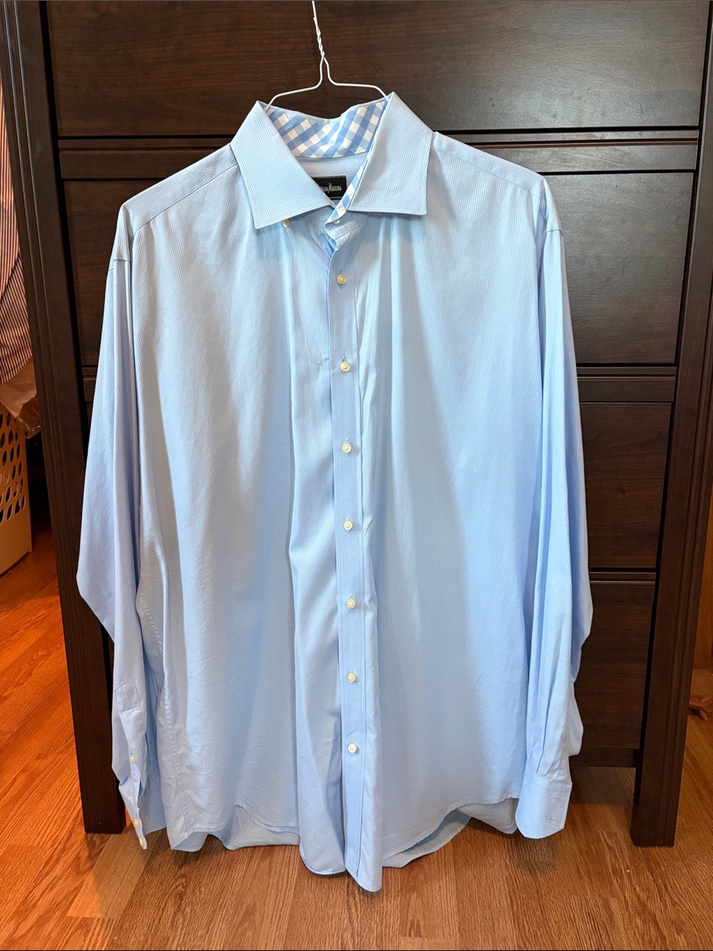 Neiman Marcus Light Blue Dress Shirt with Checked Collar Lining